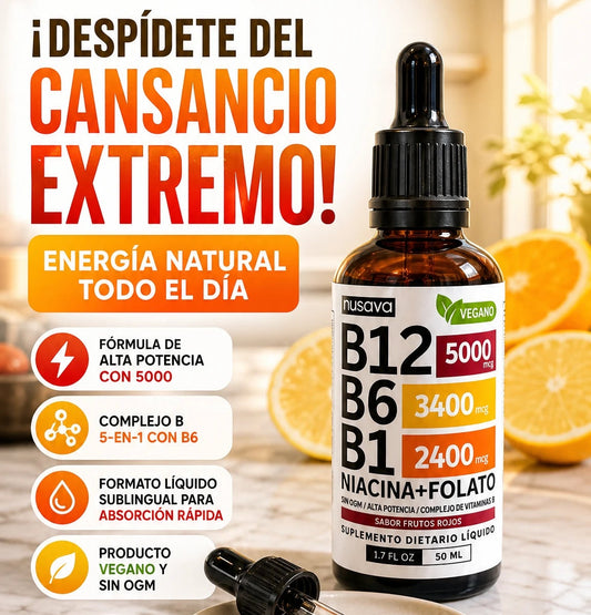 Nusava Vitamina B12 Líquida 5000mcg con B6, B1, Niacina y Folato